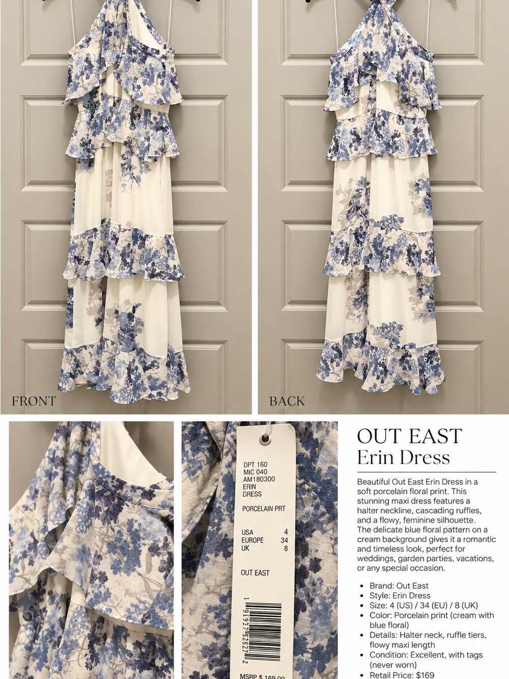 Gianni Bini Cream Maxi Dress with Blue Floral Print